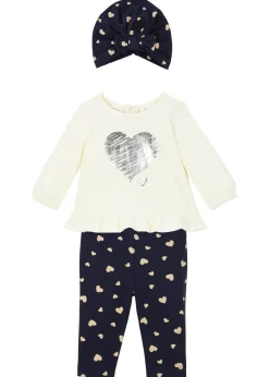 bonprix bonprix Pantalones|Partes De Arriba>Bodi + leggings + gorro para bebés (3 piezas) de algodón orgánico Blanco lana-azul oscuro estampado