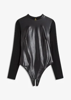 bonprix bonprix Lencería Sexy>Body con tanga con abertura y efecto mojado Negro