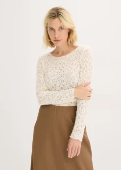 bonprix bonprix Camisetas>Body de encaje con superficie mullida Blanco-crema