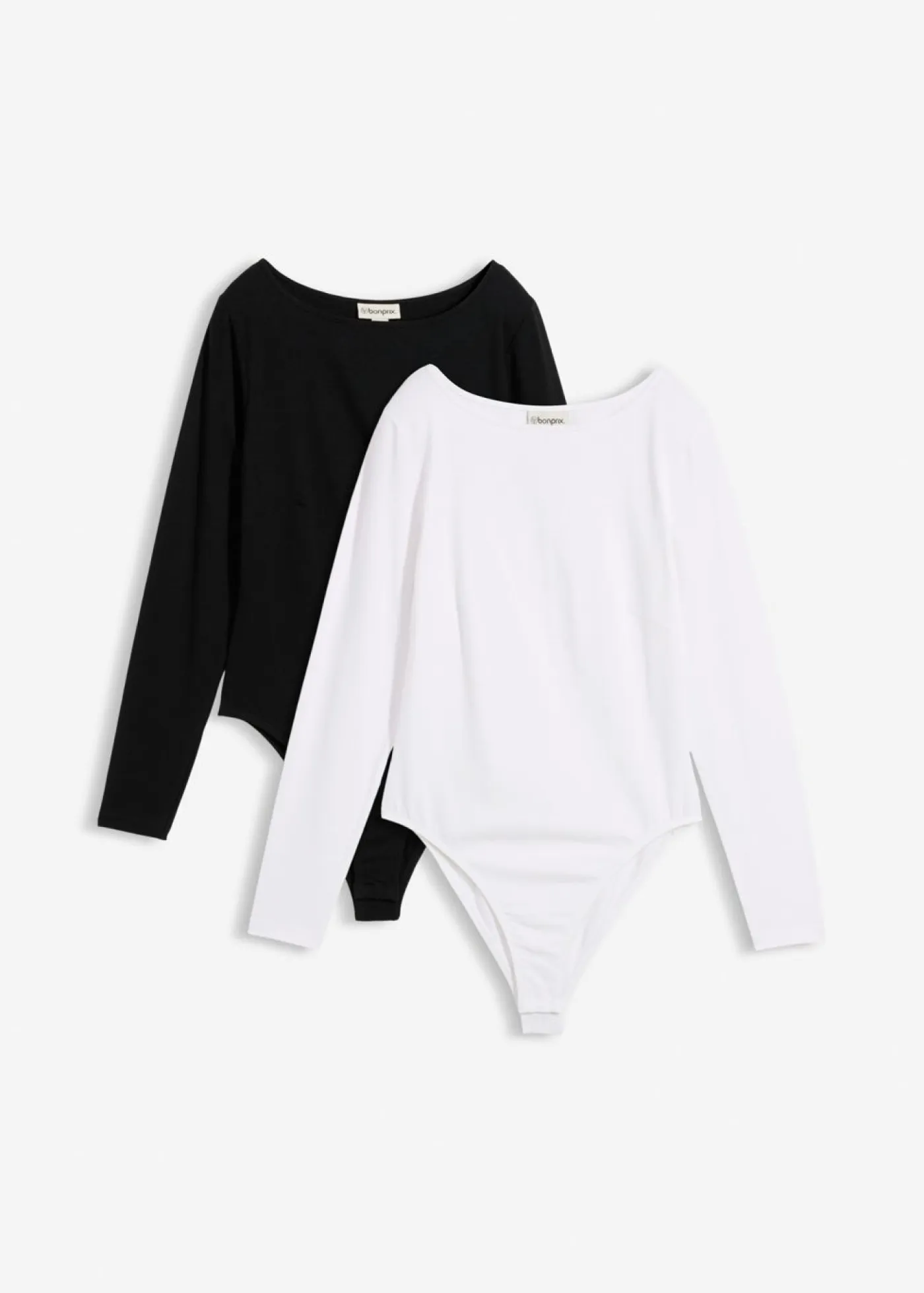 bonprix bonprix Básicos|Camisetas>Body de manga larga (2 unidades) Negro-blanco