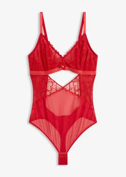 bonprix bonprix Bodies|Lencería>Body de tanga con encaje de corazones Rojo salsa