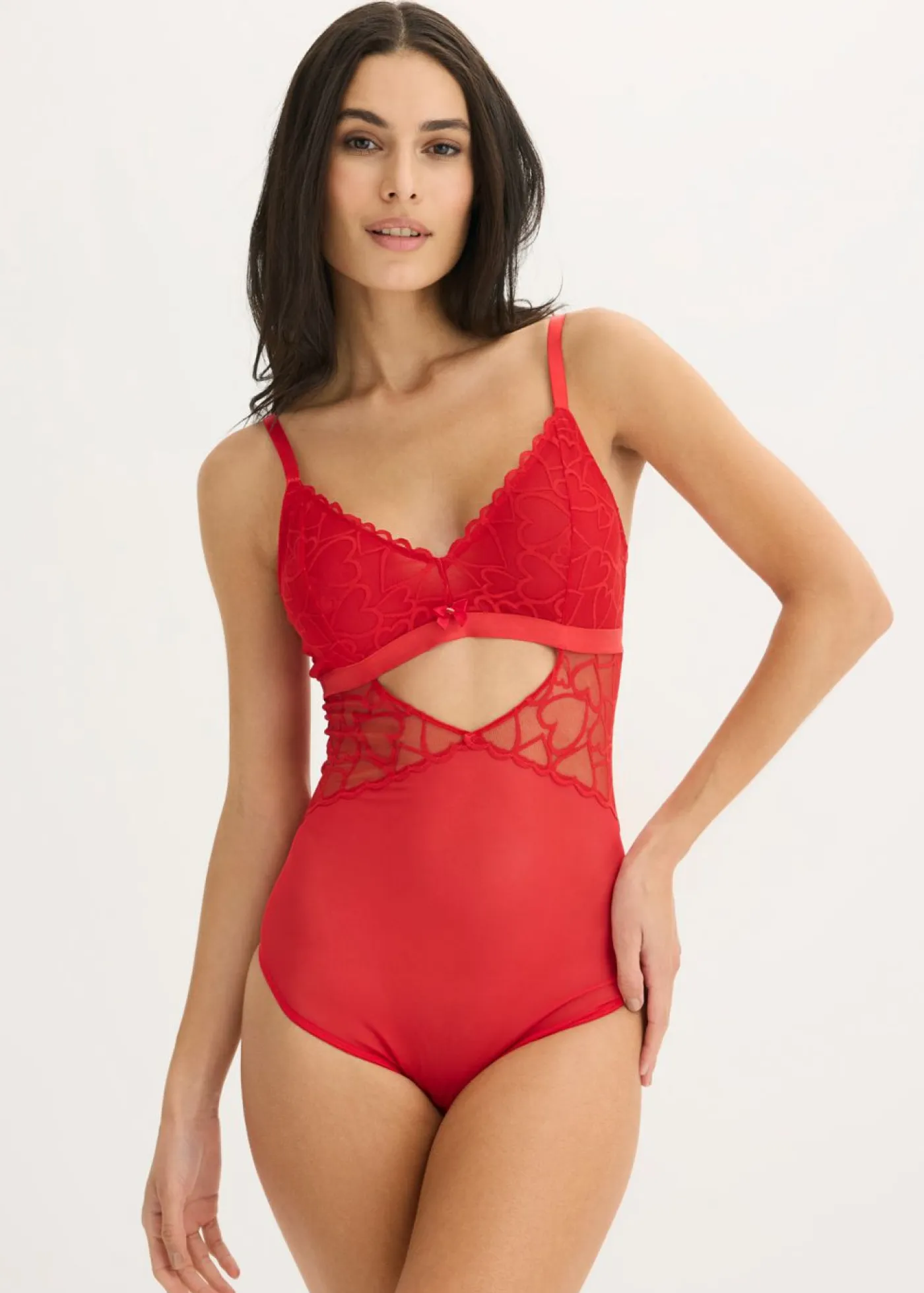 bonprix bonprix Bodies|Lencería>Body de tanga con encaje de corazones Rojo salsa