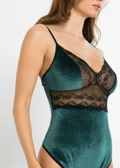 Mujer bonprix VENUS Body de terciopelo con abertura