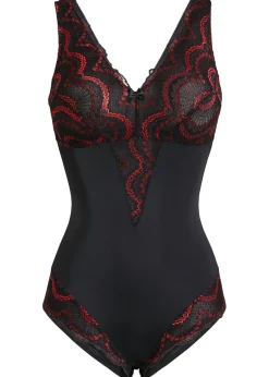 bonprix bonprix Bodies|Ropa Interior Moldeadora>Body decorado con efecto moldeador medio Negro-rojo salsa