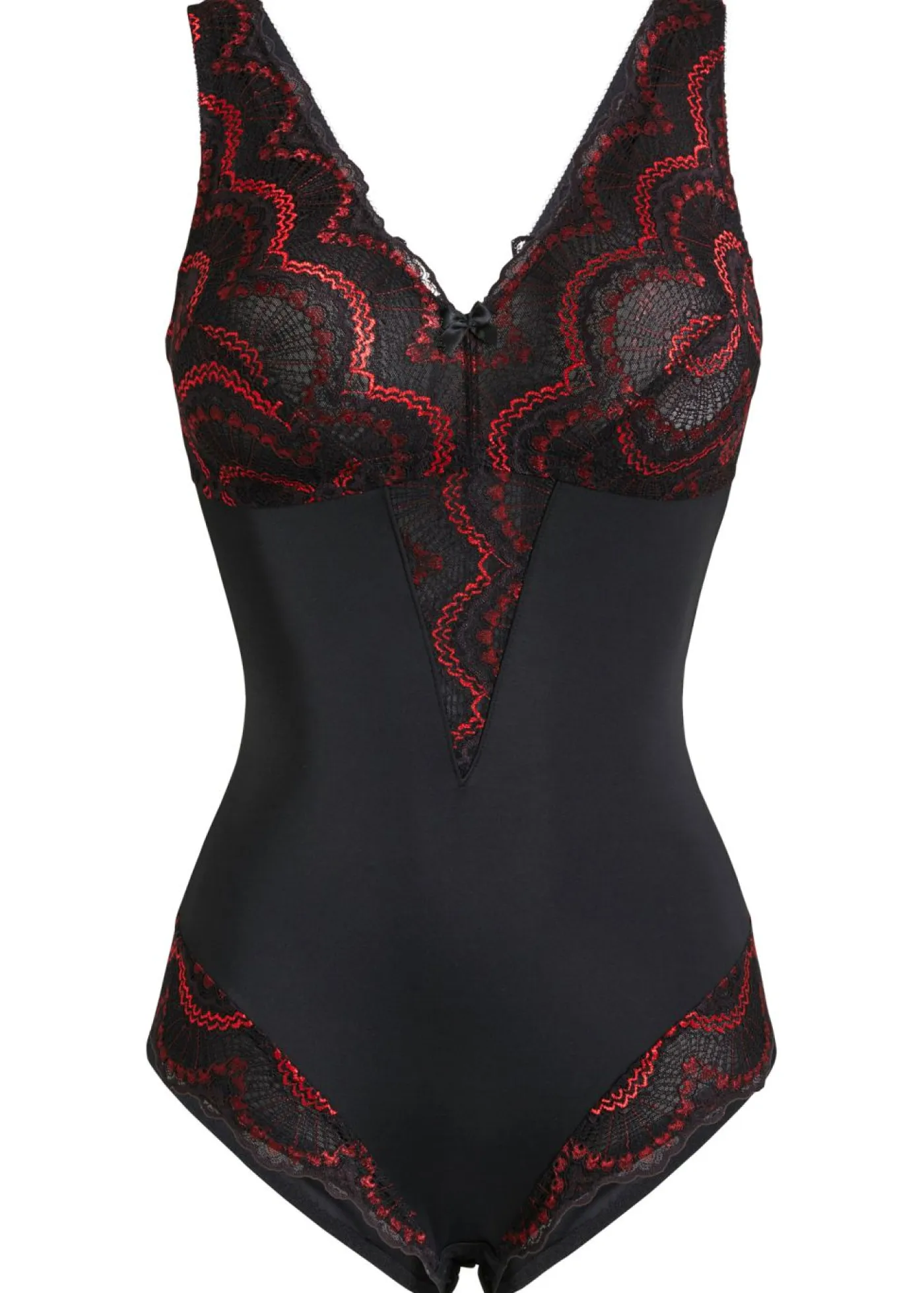 bonprix bonprix Bodies|Ropa Interior Moldeadora>Body decorado con efecto moldeador medio Negro-rojo salsa