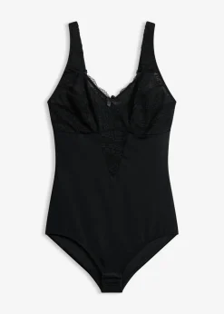 bonprix bonprix Bodies|Ropa Interior Moldeadora>Body sin aros con efecto moldeador medio y encaje Negro