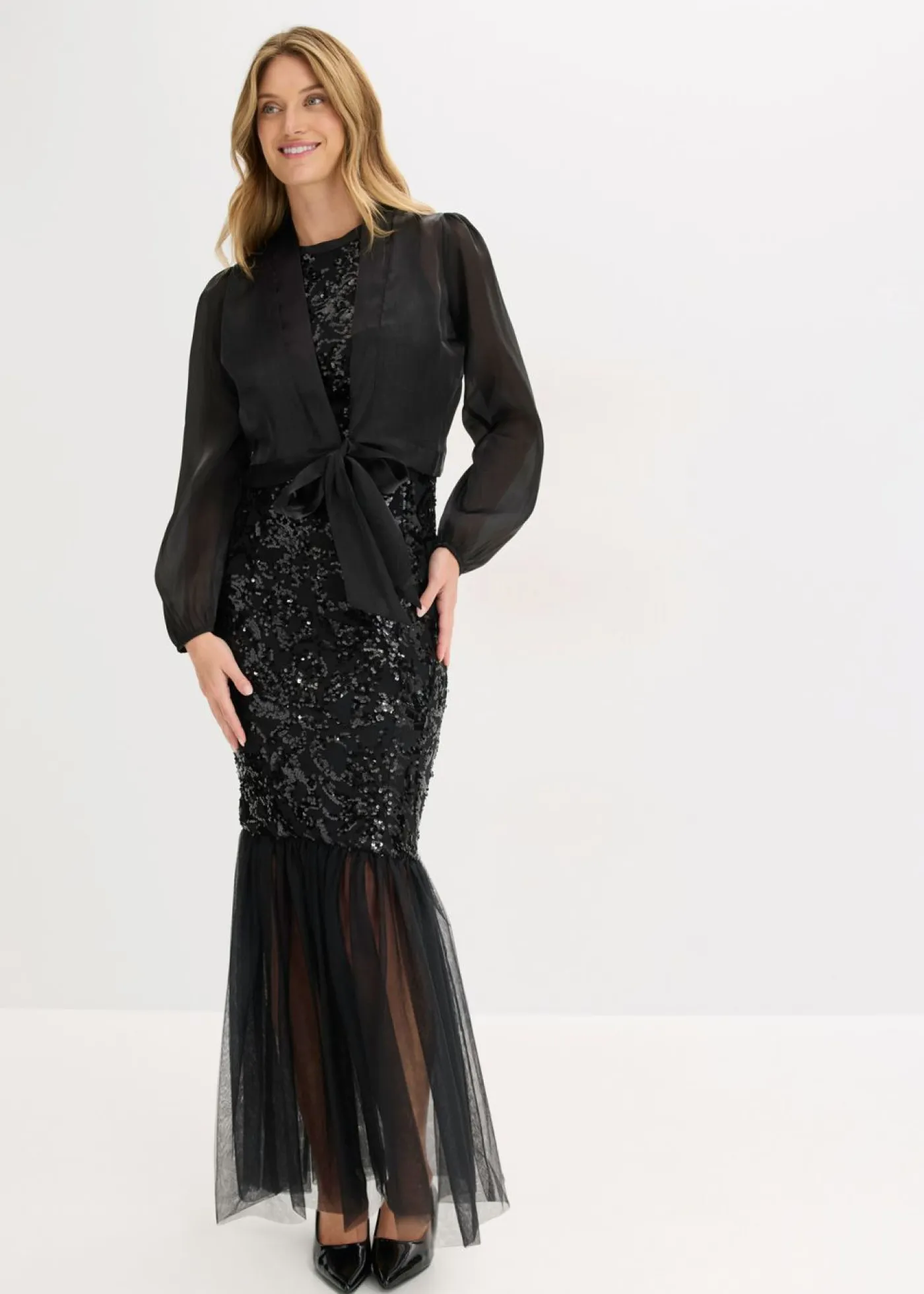 bonprix bonprix Chaquetas Y Abrigos|Ropa Elegante>Bolero de tul fino con detalle de lazo Negro