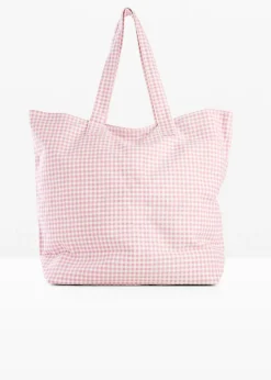 bonprix bonprix Bolsos>Bolso tipo shopper de lona con estampado de cuadros vichy malva-blanco lana a cuadros