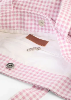 bonprix bonprix Bolsos>Bolso tipo shopper de lona con estampado de cuadros vichy malva-blanco lana a cuadros