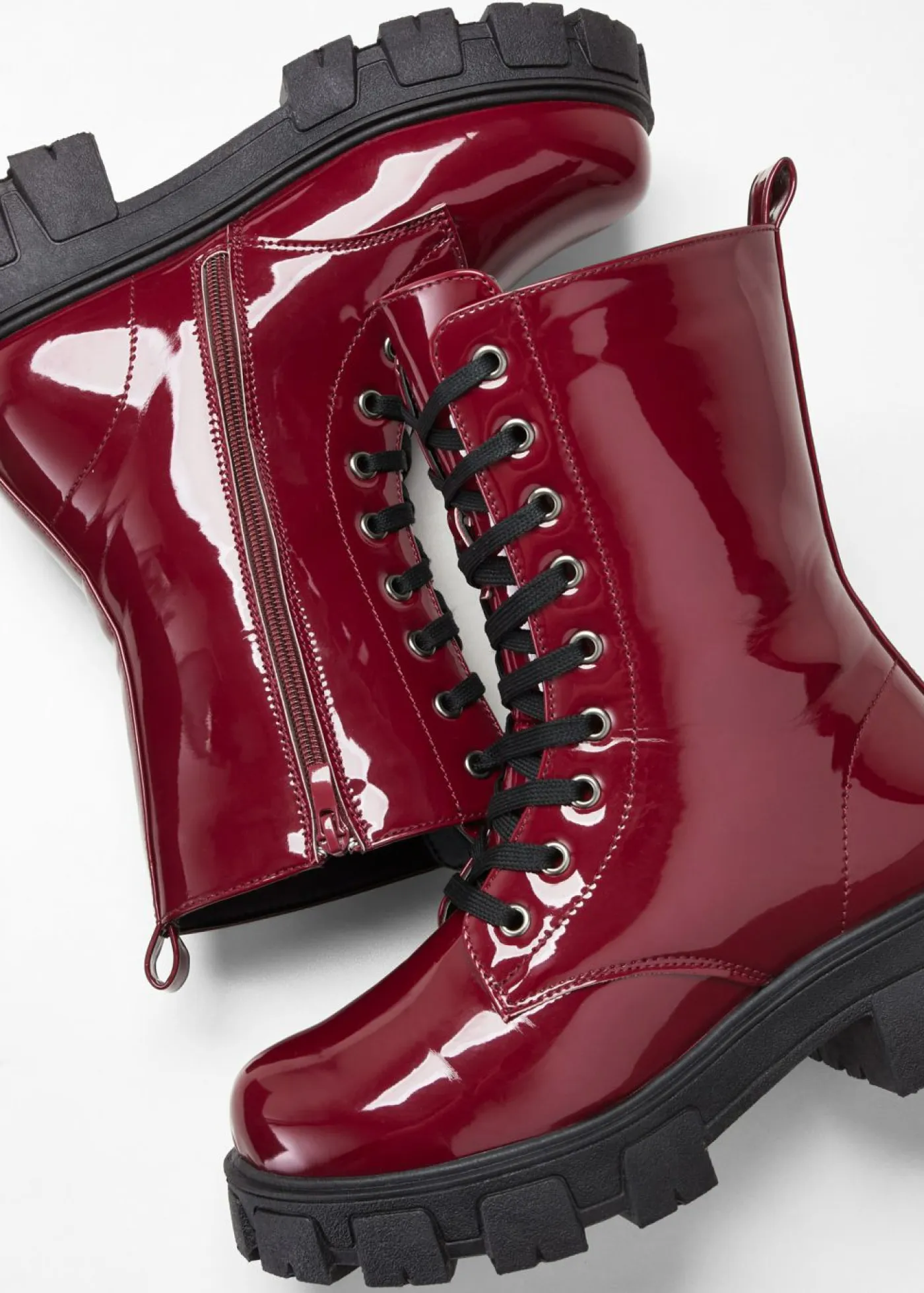 bonprix bonprix Tendencias·Zapatos Veganos|Botines De Nieve·Botas Con Cordones>Botas con cordones y aspecto lacado Rojo avellana de charol