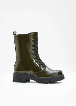 Mujer bonprix bonprix Botas con cordones y aspecto lacado