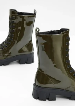 Mujer bonprix bonprix Botas con cordones y aspecto lacado