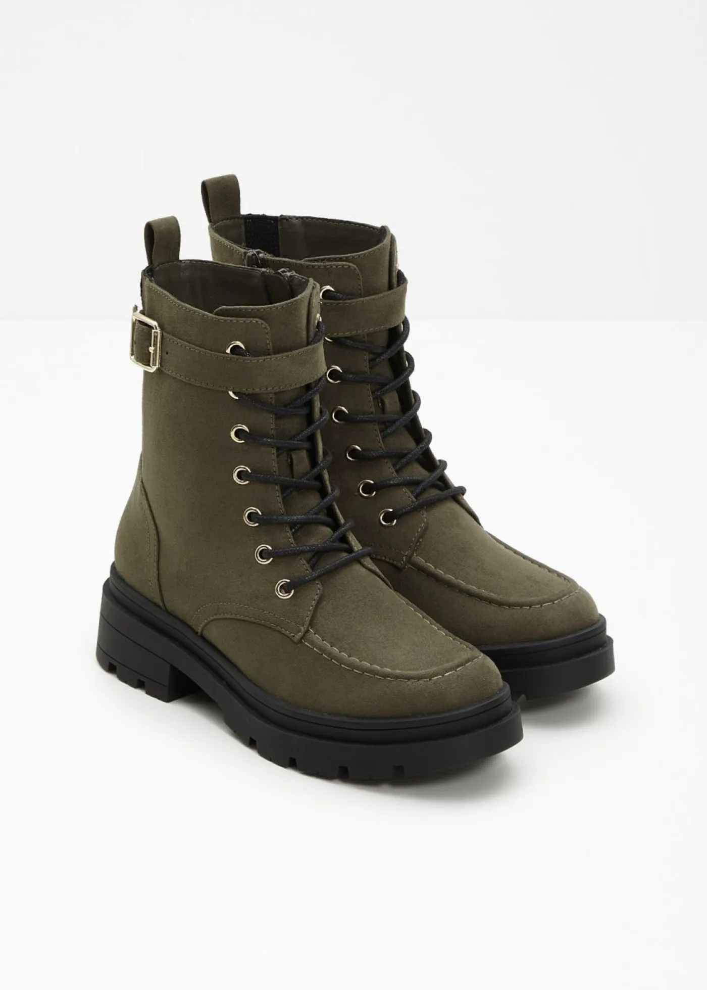 bonprix bonprix Botines De Nieve·Botas Con Cordones|Botines De Nieve·Botines Forrados>Botas con cordones y hebilla Verde oliva