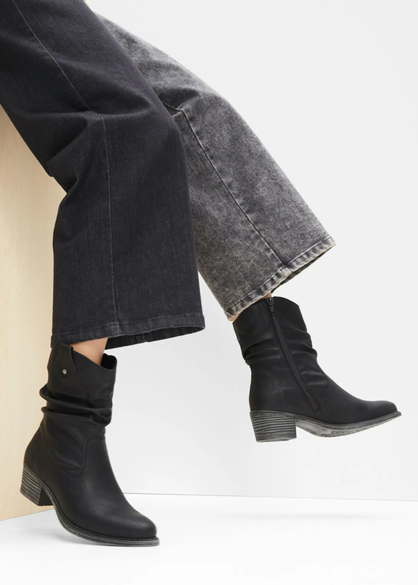 bonprix Rieker Zapatos De Marca·Rieker|Botas De Pelo>Botas cowboy cómodas y forradas de Rieker Negro