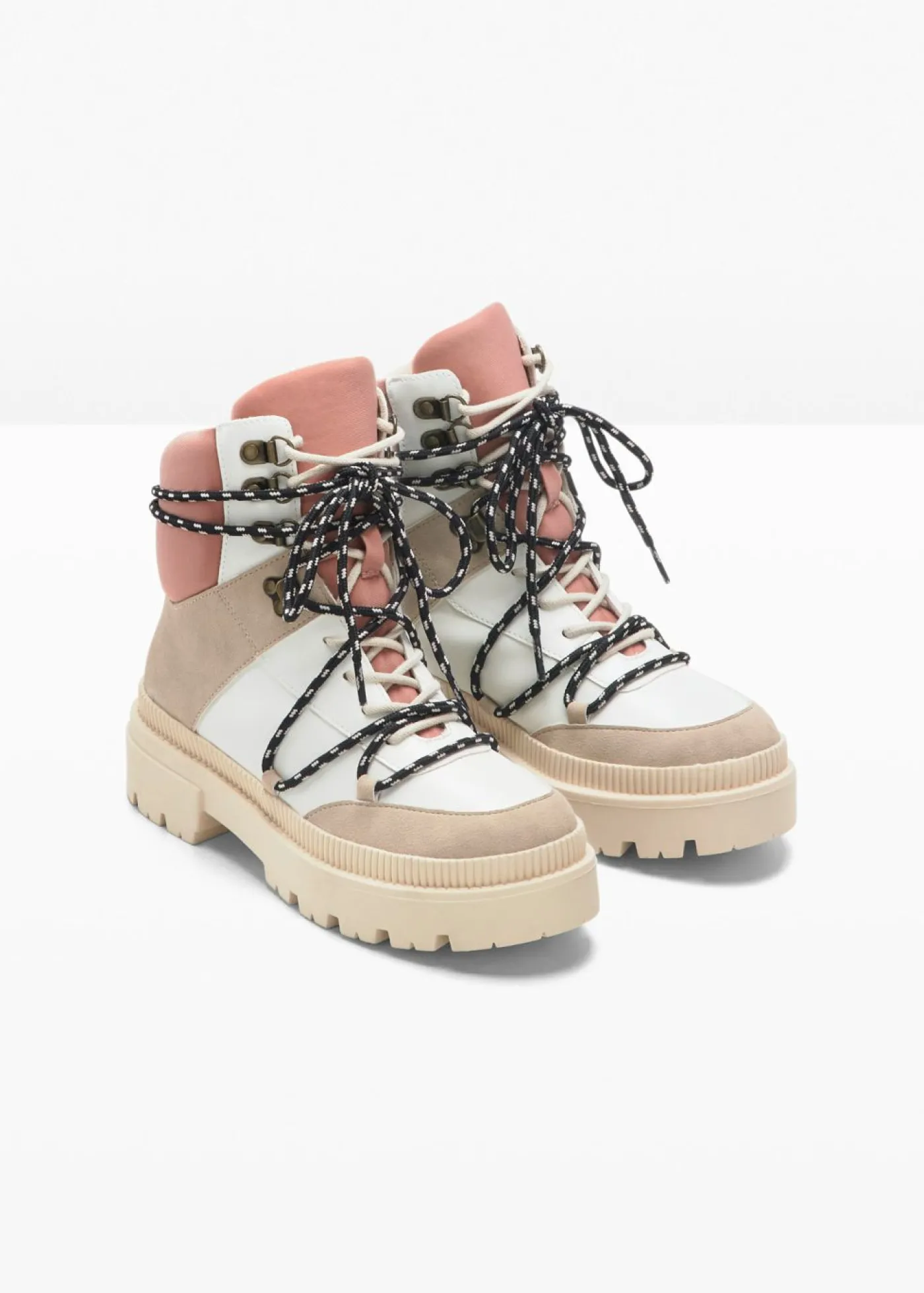 bonprix bonprix Tendencias·Zapatos Veganos|Botines De Nieve·Botas Con Cordones>Botas forradas con cordones Beige-blanco-rosado