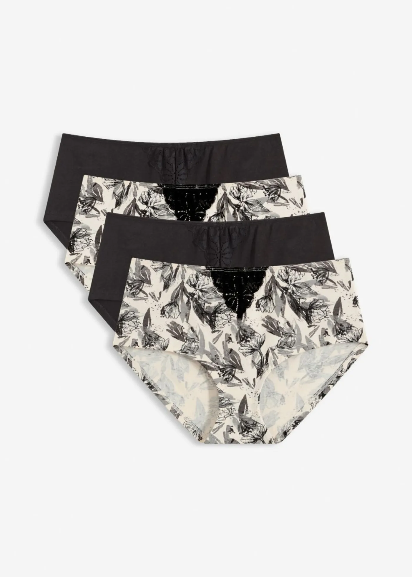 bonprix bonprix Ropa Interior De Algodón|Bragas>Braga (4 unidades) Negro-Beige natural