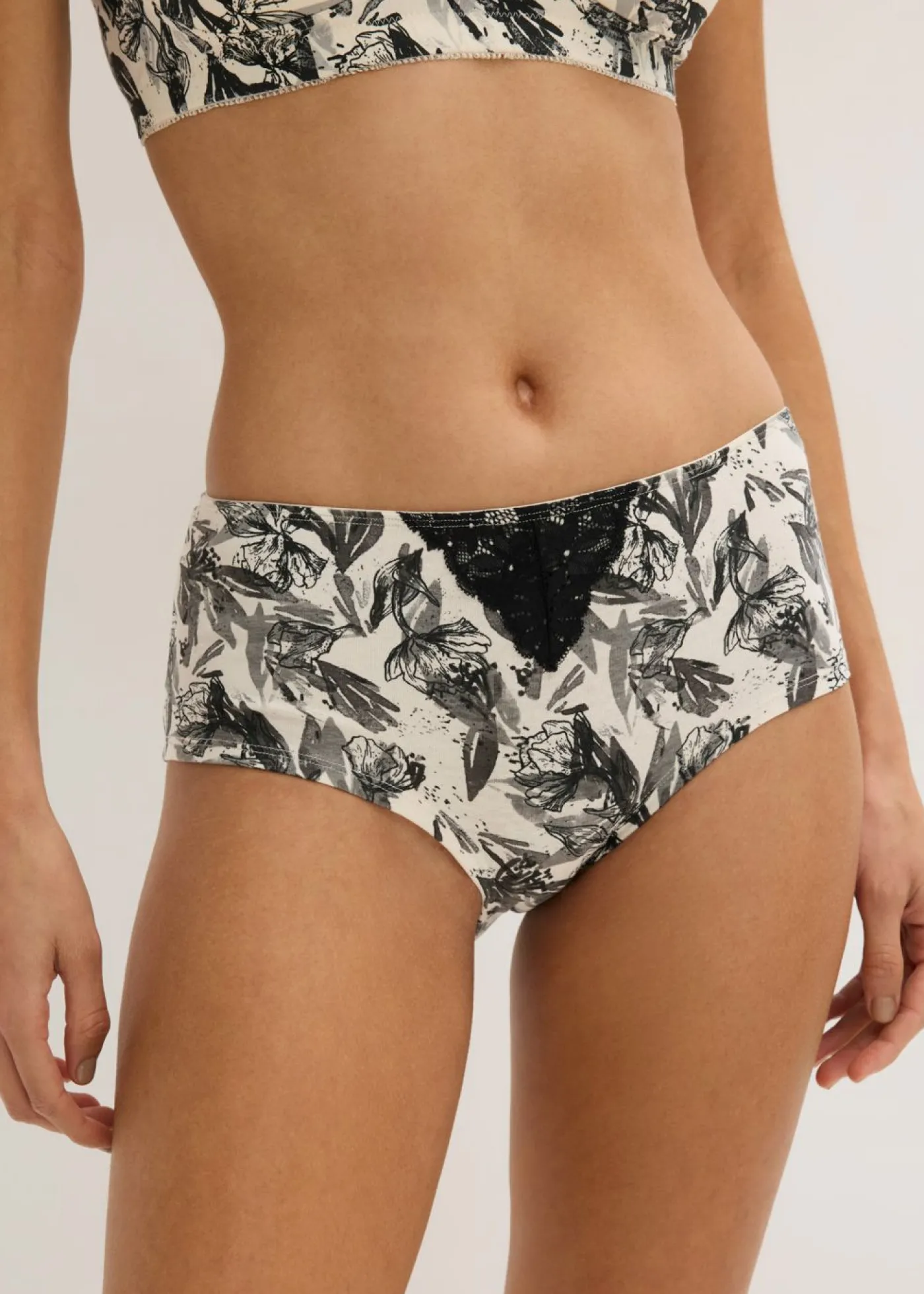 bonprix bonprix Ropa Interior De Algodón|Bragas>Braga (4 unidades) Negro-Beige natural