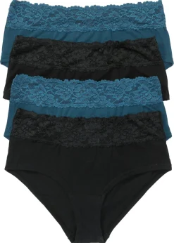 bonprix bonprix Ropa Interior De Algodón|Bragas>Braga (4 unidades) Negro-azul petróleo
