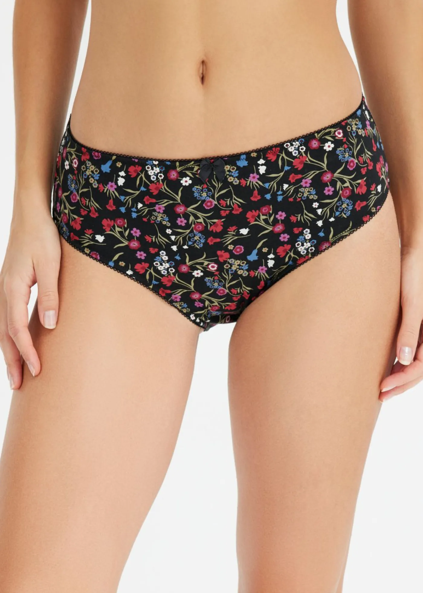 bonprix bonprix Ropa Interior De Algodón|Bragas>Braga con algodón orgánico (4 unidades) negro-caqui nuevo-berenjena-fresa-rojo atardecer-azul cristal-mora mate-blanco lana con flores