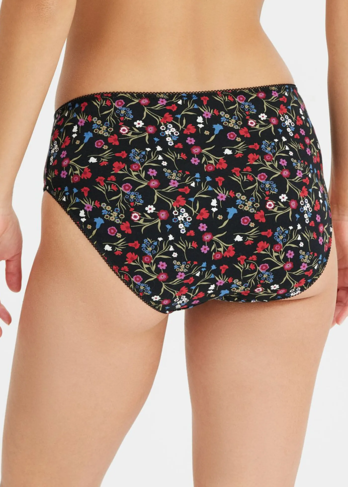 bonprix bonprix Ropa Interior De Algodón|Bragas>Braga con algodón orgánico (4 unidades) negro-caqui nuevo-berenjena-fresa-rojo atardecer-azul cristal-mora mate-blanco lana con flores