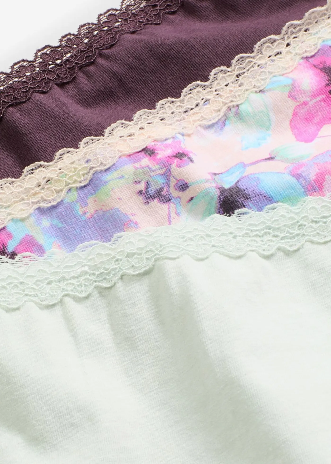 bonprix bonprix Ropa Interior De Algodón|Bragas>Braga con algodón orgánico (4 unidades) rosa pálido+mentol claro+baya con flores