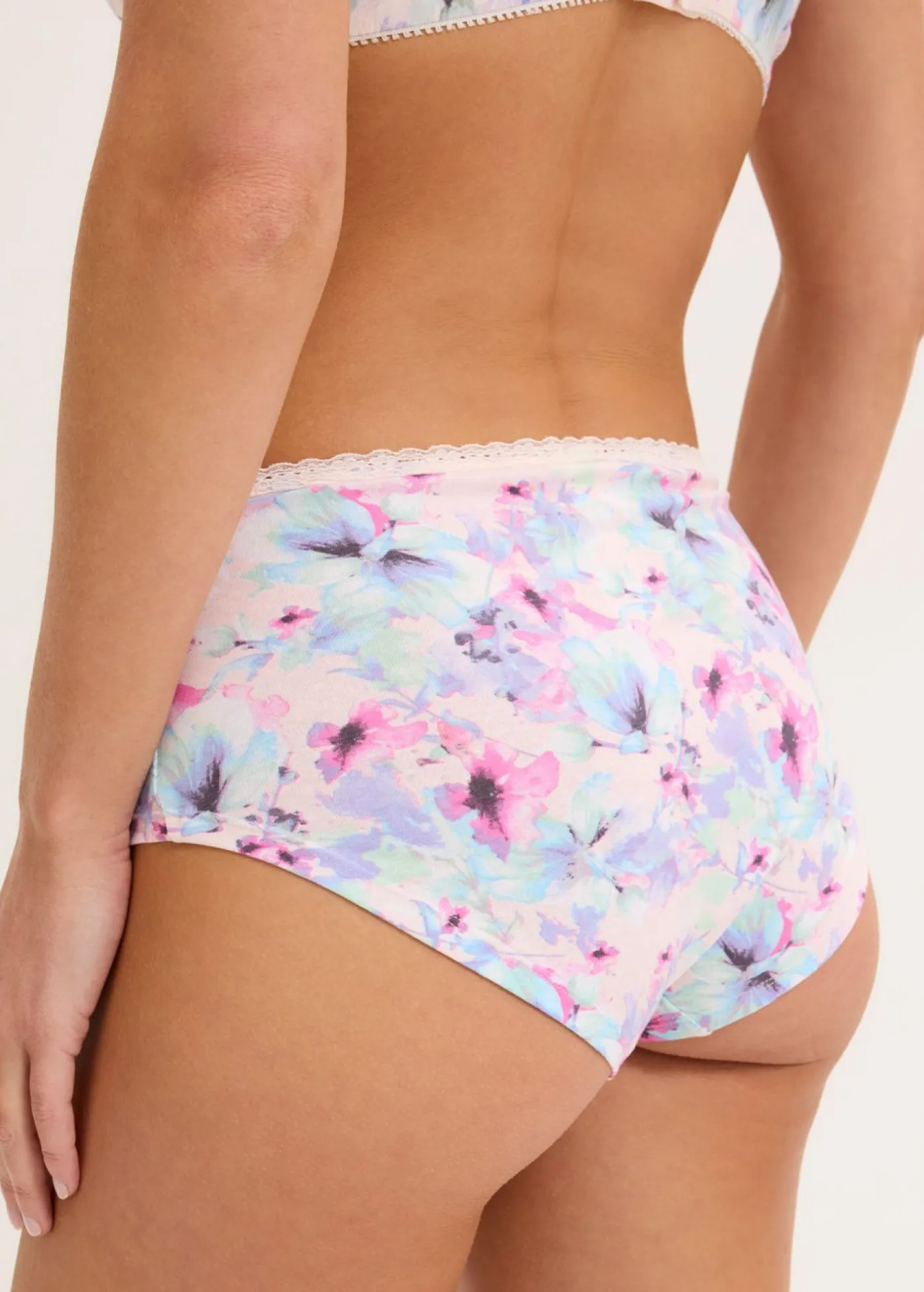 bonprix bonprix Ropa Interior De Algodón|Bragas>Braga con algodón orgánico (4 unidades) rosa pálido+mentol claro+baya con flores