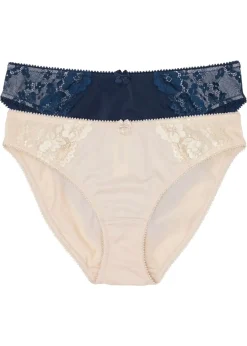 bonprix bonprix Lencería|Bragas>Braga con encaje delicado (2 unidades) Azul marino + beige arena
