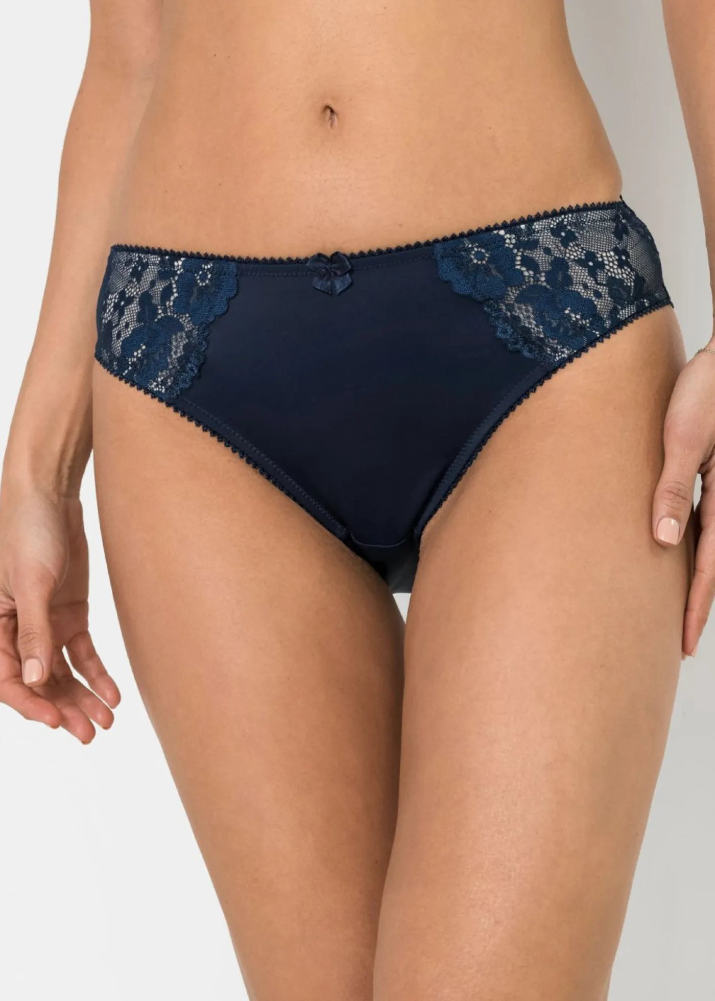 bonprix bonprix Lencería|Bragas>Braga con encaje delicado (2 unidades) Azul marino + beige arena