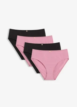 bonprix bonprix Ropa Interior De Algodón|Bragas>Braga con encaje (4 unidades) Negro-malva