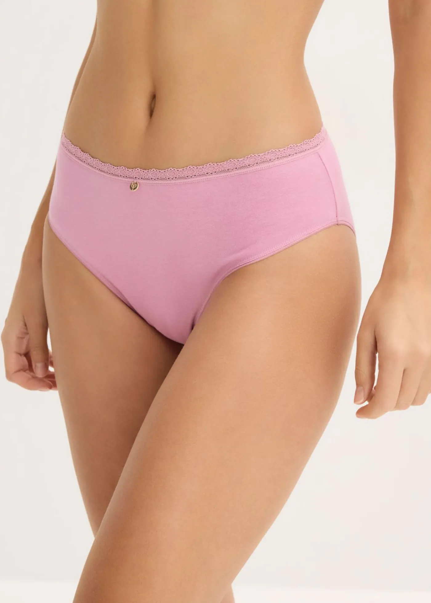 bonprix bonprix Ropa Interior De Algodón|Bragas>Braga con encaje (4 unidades) Negro-malva