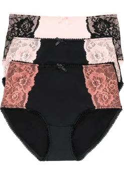 bonprix bonprix Bragas>Braga de microfibra con encaje (3 unidades) Negro-rosa
