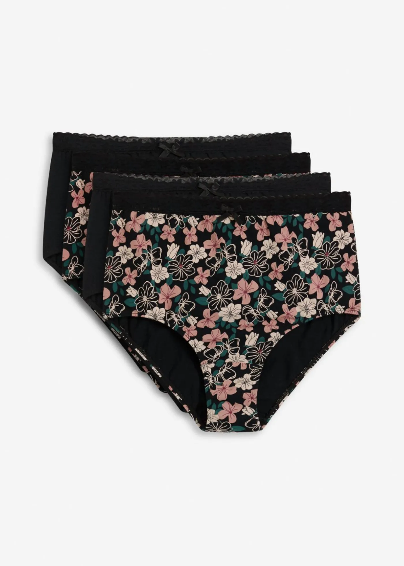 bonprix bonprix Ropa Interior De Algodón|Bragas>Braga de talle alto (4 unidades) con algodón orgánico negro-rosa palo-verde intenso-rojo azalea