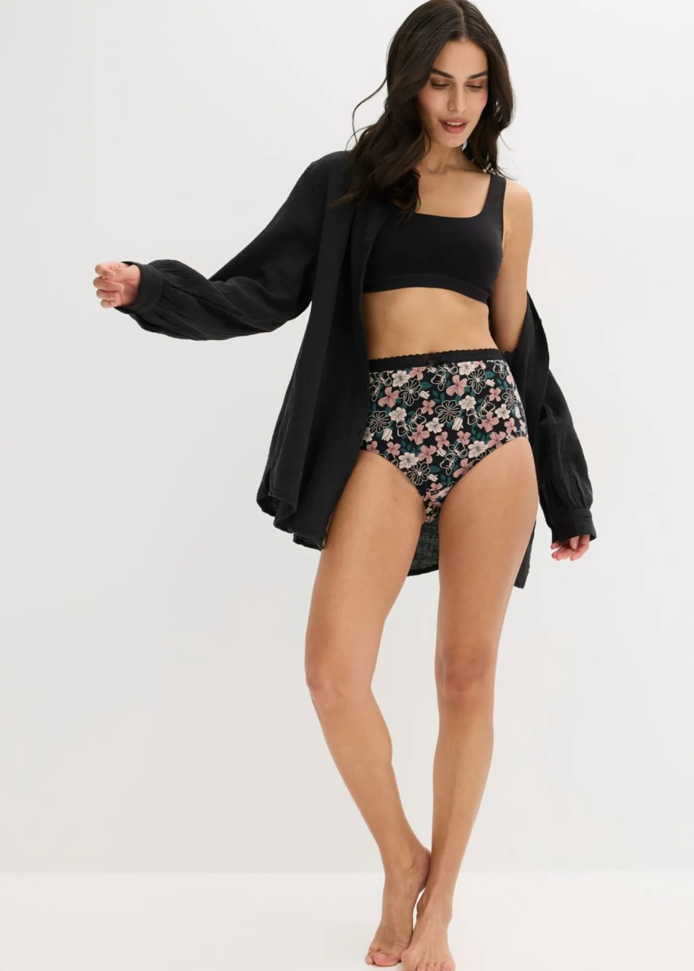 bonprix bonprix Ropa Interior De Algodón|Bragas>Braga de talle alto (4 unidades) con algodón orgánico negro-rosa palo-verde intenso-rojo azalea