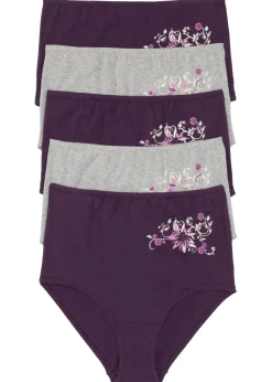 bonprix bonprix Ropa Interior De Algodón|Bragas>Braga de talle alto (5 unidades) Lila oscuro-gris claro jaspeado
