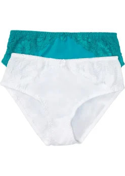 bonprix bonprix Bragas>Braga maxi con encaje (2 unidades) Blanco + verde petróleo