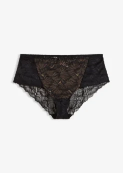 bonprix bonprix Lencería|Bragas>Braga maxi con encaje delicado negro-marrón claro