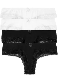 bonprix bonprix Ropa Interior De Algodón|Básicos>Bragas brasileñas (4 unidades) Negro-blanco