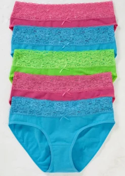 bonprix bonprix Ropa Interior De Algodón|Bragas>Braguita (5 unidades) con encaje turquesa rosa verde brillante