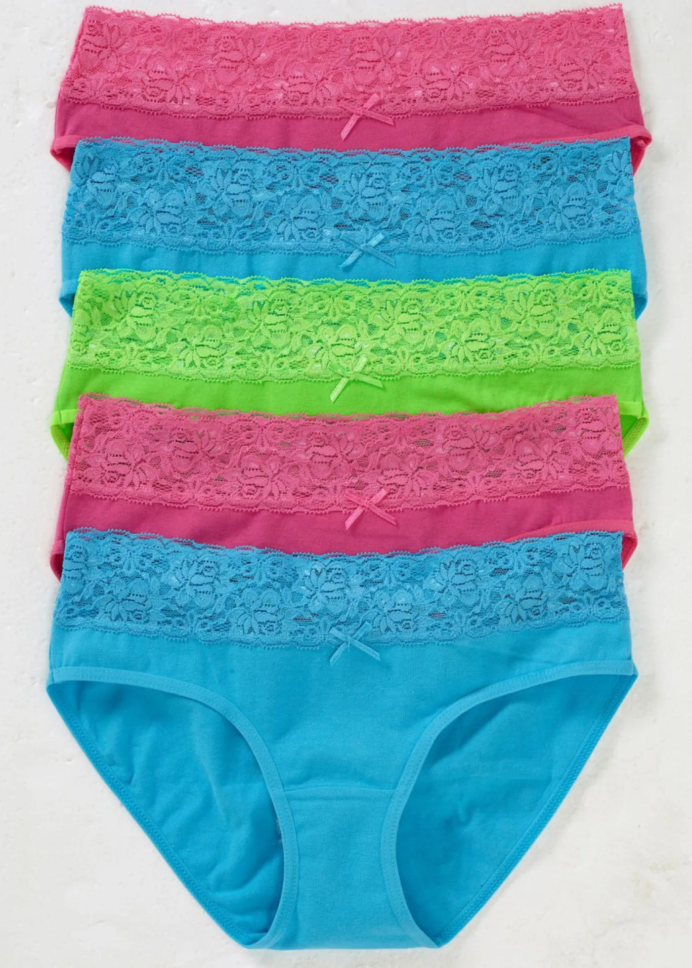 bonprix bonprix Ropa Interior De Algodón|Bragas>Braguita (5 unidades) con encaje turquesa rosa verde brillante