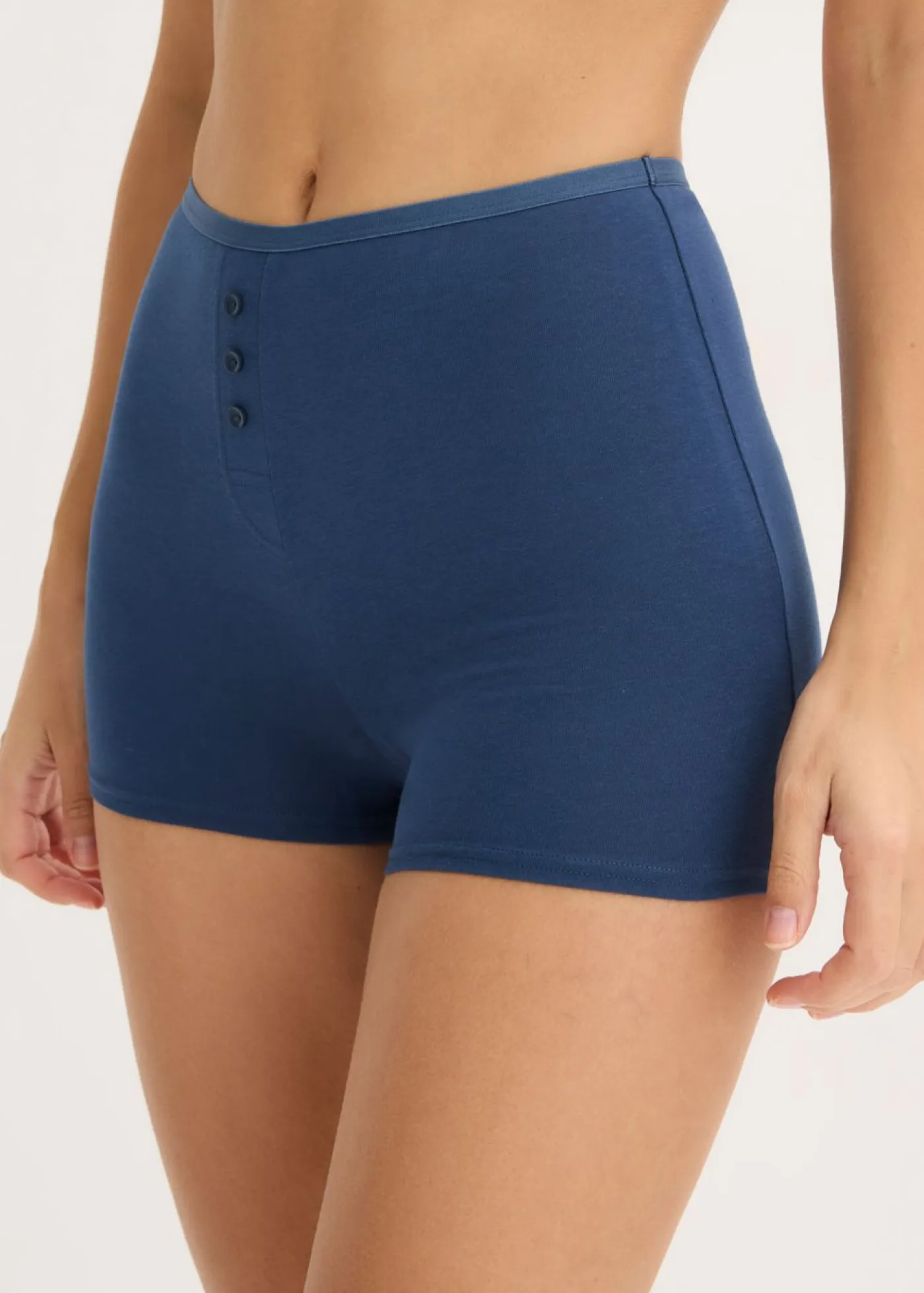 bonprix bonprix Ropa Interior De Algodón|Básicos>Braguita bóxer de talle alto (4 unidades) Azul almirante + gris claro jaspeado