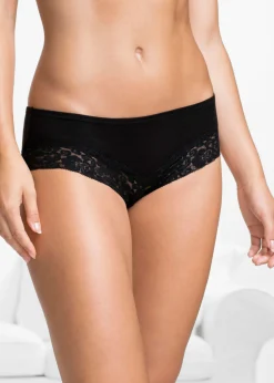bonprix bonprix Ropa Interior De Algodón|Bragas>Braguita con encaje (4 unidades) Negro