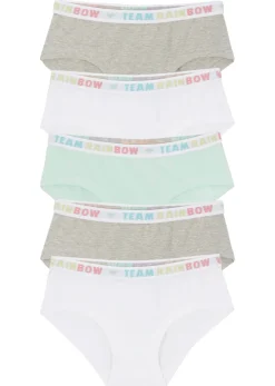 bonprix bonprix Multipack|Niña·Braguitas Y Tops>Braguita de cintura baja con algodón suave (5 unidades) Gris claro jaspeado/hierbabuena/blanco
