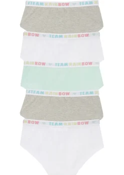bonprix bonprix Multipack|Niña·Braguitas Y Tops>Braguita de cintura baja con algodón suave (5 unidades) Gris claro jaspeado/hierbabuena/blanco