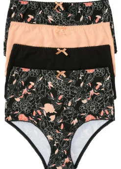 bonprix bonprix Ropa Interior De Algodón|Bragas>Braguita de talle alto (4 unidades) Negro de flores/negro/melocotón