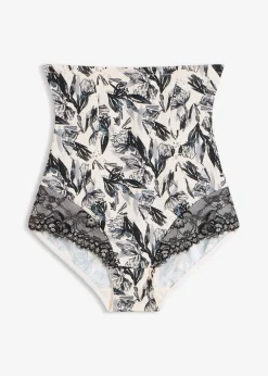bonprix bonprix Ropa Interior Moldeadora|Bragas>Braguita de talle alto con encaje y efecto moldeador medio Negro-Beige natural