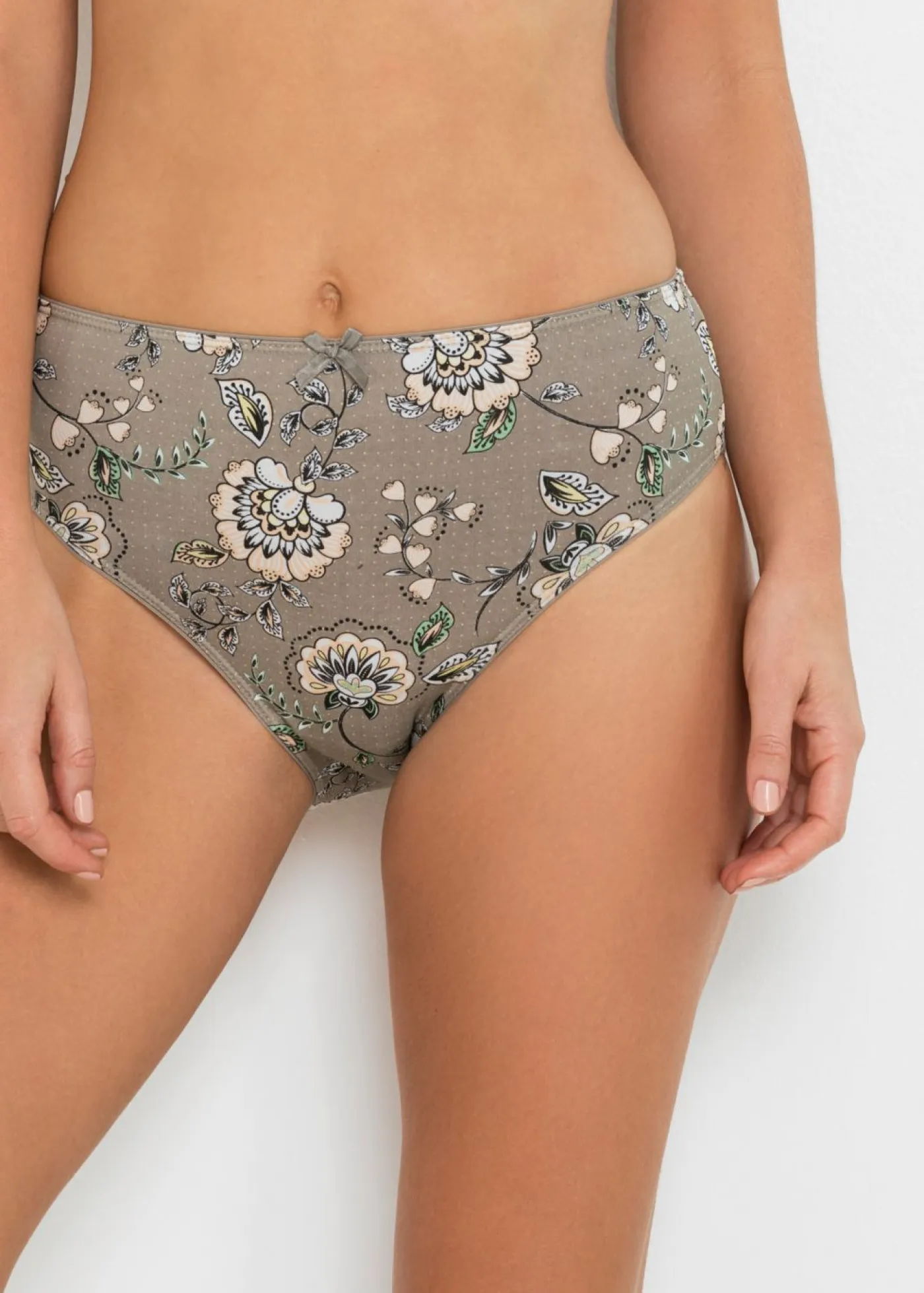 bonprix bonprix Ropa Interior De Algodón|Bragas>Braguita maxi (4 unidades) Marrón grisáceo con patrón paisley-coral claro