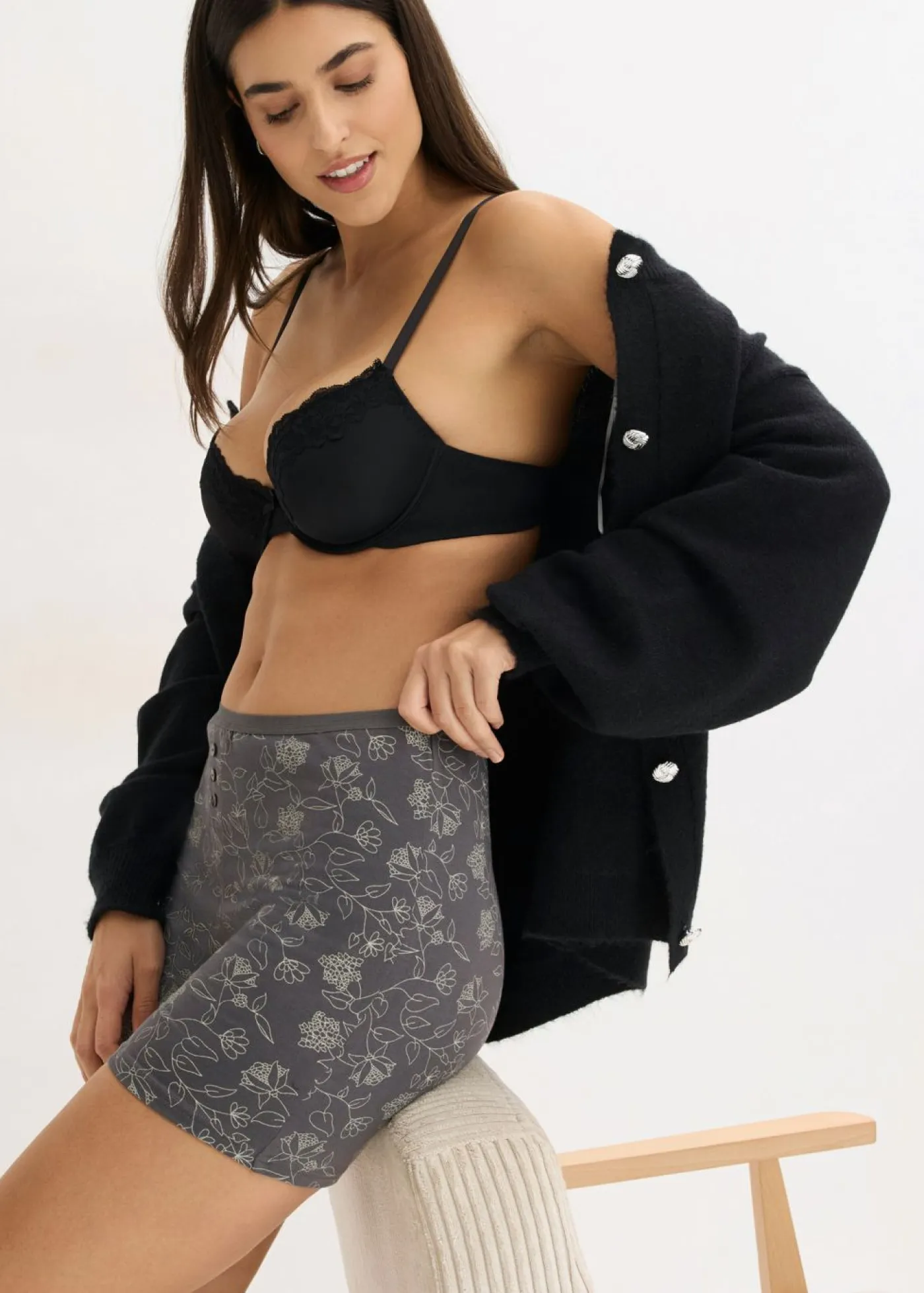 bonprix bonprix Ropa Interior De Algodón|Bragas>Braguitas bóxer largas de mujer (4 unidades) Gris estampado