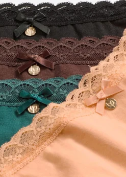 bonprix bonprix Temática·Lencería De Primavera|Ropa Interior De Algodón>Braguitas con encaje (5 unidades) negro-marrón oscuro-verde petróleo-papaya suave