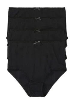 bonprix bonprix Ropa Interior De Algodón|Básicos>Braguitas de talle alto con algodón ligero (4 unidades) Negro