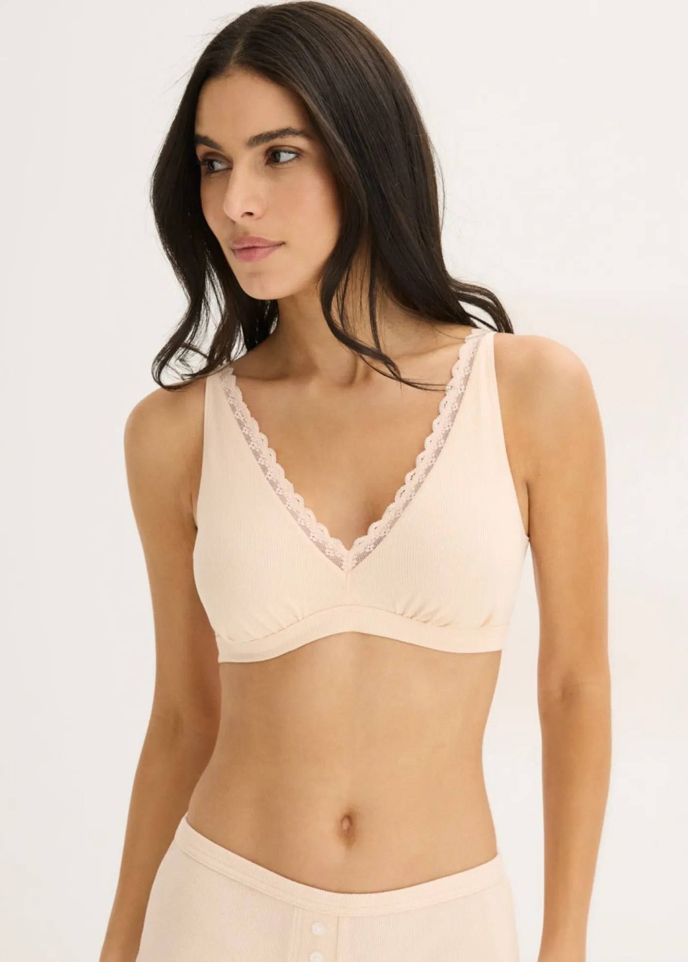 Mujer bonprix bonprix Bralette de canalé de algodón orgánico con encaje